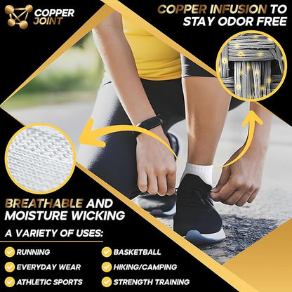 CopperJoint Black Ankle Compression Socks for Women- Breathable Copper Compression Socks Men, Low Cut Sock With Arch Support
