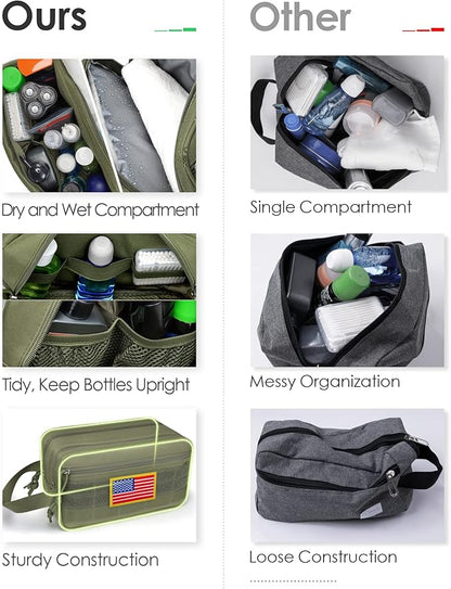 TACTICISM Toiletry Bag for Men - Dry Wet Separate Travel Toiletry Bag, Tactical Molle Dopp Kit for Men with Large Capacity, Water-Resistant Shaving Bag for Adult Women for Travel, Green