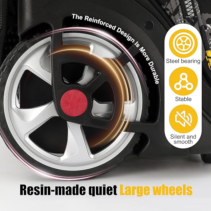 NEW TILAMI 19 Inch Rolling Backpack with Lunch Bag for Girls Boys Wheeled Laptop Backpack Durable Carry-on Bag School Travel, Doodle Yellow