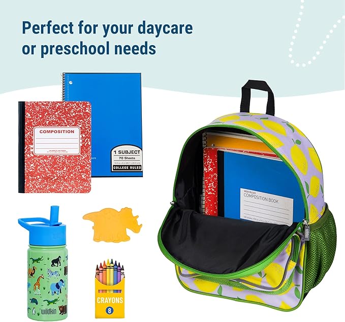 Wildkin 12-inch Kids Backpack – Padded, Adjustable, Ideal for Daycare & Travel - Lilac Lemonade