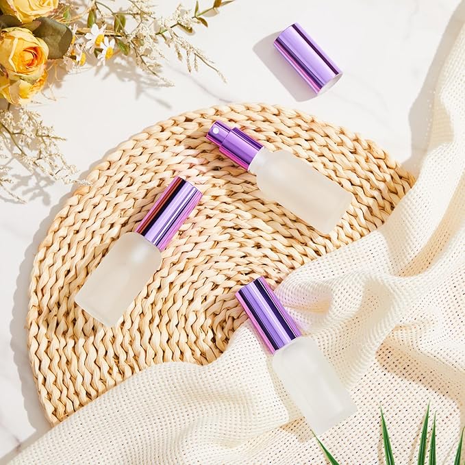 Roshtia 30 Pcs 1 oz/ 30 ml Purple Glass Spray Bottle Refillable Perfume Atomizer Clear Decorative Empty Bottles with Fine Mist Sprayer Pump for Face Body Travel