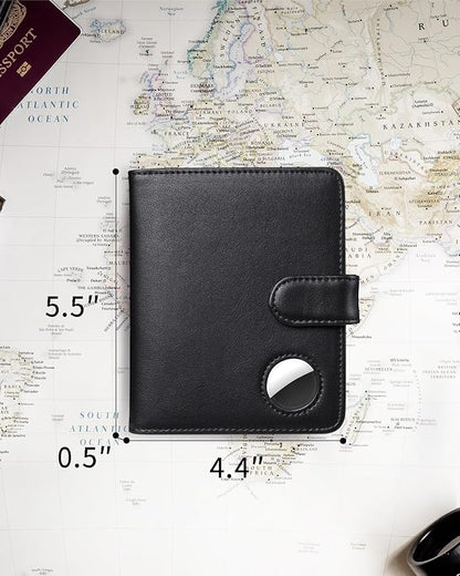 Passport Holder for Travel with AirTag Holder- Leather RFID Blocking Travel accessories with 5 Cards Slot&1ID Window,Magnetic Closure,Gift Box(Air Tag Not Included)