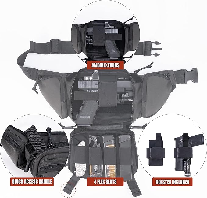 Tactical Fanny Pack CCW Gun Waist Bag for Men and Women with Pistol Holster, Low Profile Concealed Carry Everyday Hip Pack for Hiking Travel Outdoor Running Hunting, Brown