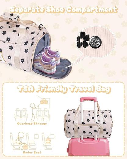 Trip Essentials for Teenager, Girls Gym Bag, Kids Personalized Overnight Duffel Bags with Shoe Compartment, Customized Travel Tote with Toiletry Bag, Christmas Thanksgiving Gift (Letter Y)