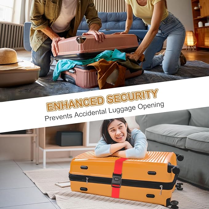 MECCANIXITY Luggage Straps with Combination Lock Adjustable Suitcase Belt Strap for Suitcase Briefcase Backpack Travel, Gray-Orange, Pack of 4