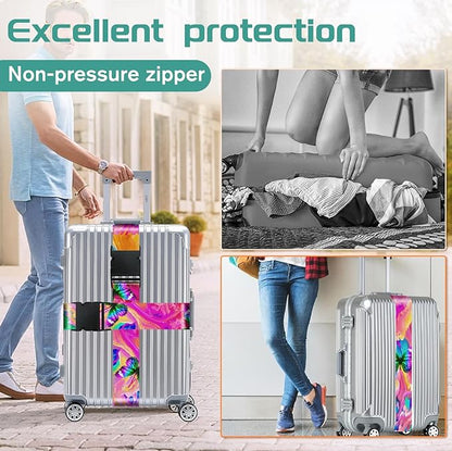 Slohif Luggage Straps for Suitcases Travel Belt Accessories Luggage Connector Identifiers Over Handle with Buckle Unique Nylon Adjustable Strap for Sleeping Bag Car Seat Butterfly (2 Pack)