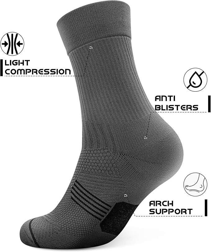 PAPLUS 3 Pairs Running Compression Socks for Men & Women, Atheltic Crew Socks with Cushion, Arch Support for Hiking, Cycling