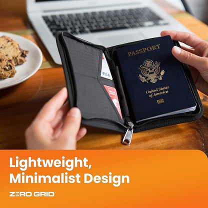 Passport Holder & Travel Wallet with RFID Blocking - Premium Document Organizer Case for Men and Women - Holds Passports, Cards, Tickets, ID, Cash - Compact Zippered Wallet - Midnight