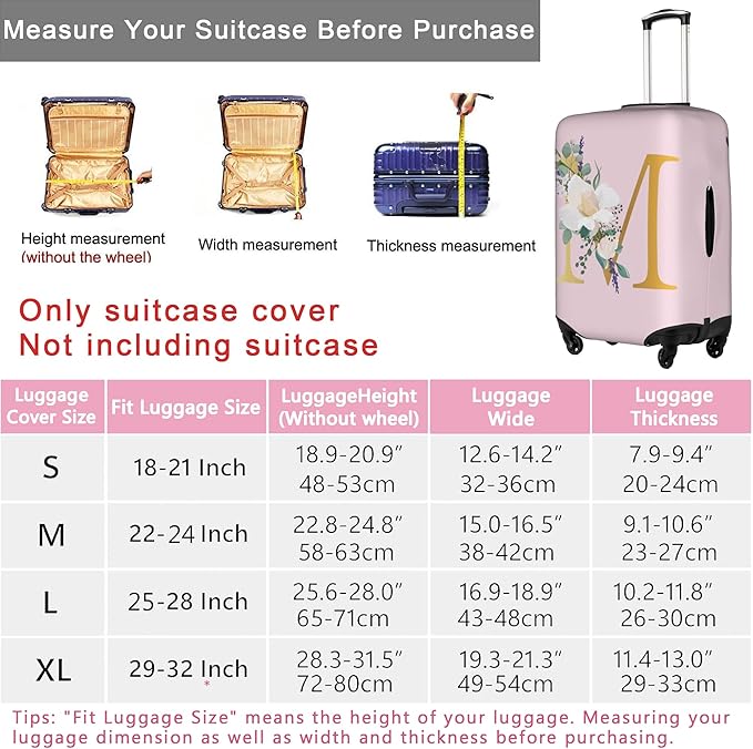 Flower Letter K Pink Luggage Cover Elastic Washable Stretch Suitcase Protector Anti-Scratch Travel Suitcase Cover for Kid and Adult L (25-28 inch suitcase)