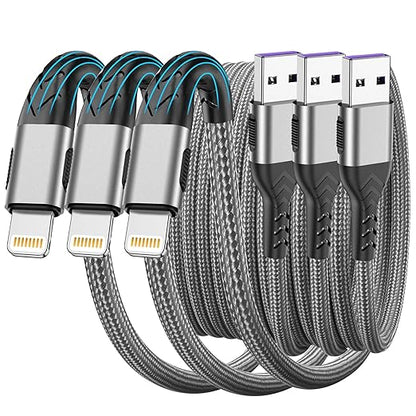 Compatible with i Phone, USB A to Lightniing Cable, 3Pack 10FT Long Fast Charging Cord Braided Appple Phone Cable for i Phone 14 13 12 11 Pro Max XS XR and More - Grey