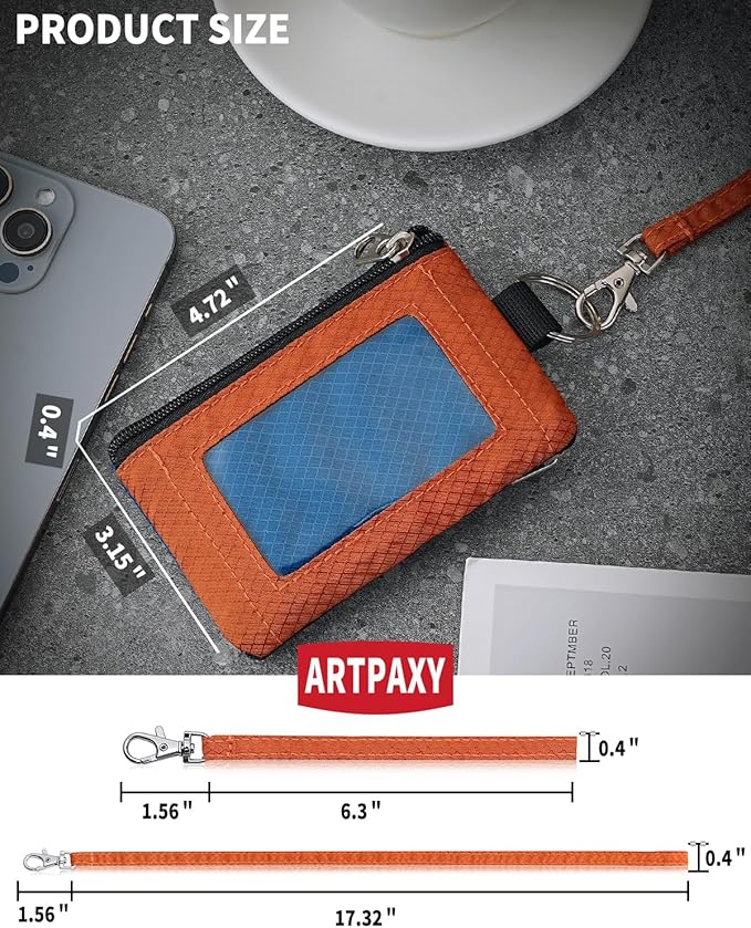 Minimalist Wallet For Mens Womens, Keychain RFID Blocking Zipper Small Wallet with ID Window 2 Lanyards,Water Resistant Travel Cash Card Coin Case Boys Girls