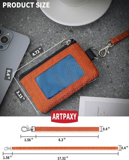 Minimalist Wallet For Mens Womens, Keychain RFID Blocking Zipper Small Wallet with ID Window 2 Lanyards,Water Resistant Travel Cash Card Coin Case Boys Girls