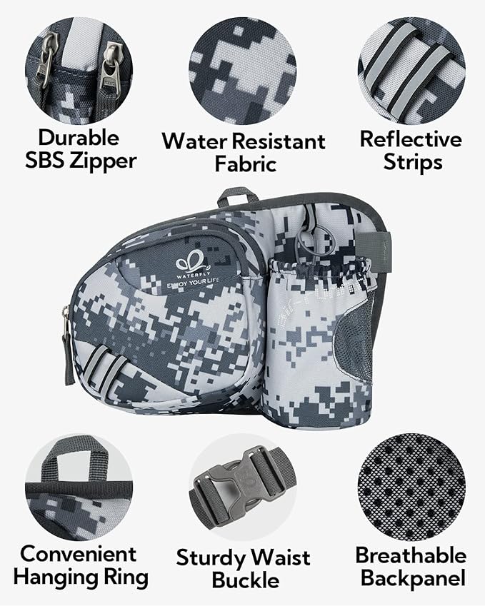 WATERFLY Fanny Pack Waist Bag: Waist Pack for Women Men with Water Bottle Holder Hiking Fanny Pack for Running Walking DogWalking Travel Cycling