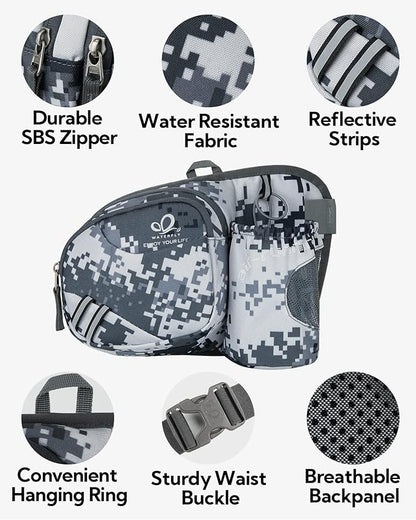 WATERFLY Fanny Pack Waist Bag: Waist Pack for Women Men with Water Bottle Holder Hiking Fanny Pack for Running Walking DogWalking Travel Cycling