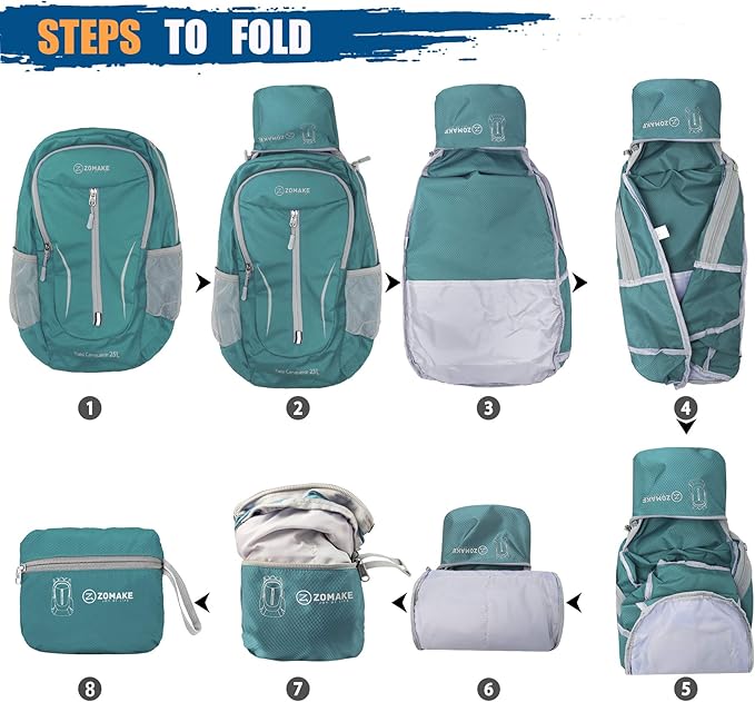 ZOMAKE Ultra Lightweight Packable Backpack 25L, Foldable Hiking Backpacks Water Resistant Small Folding Daypack for Travel(Army Green-NEW)