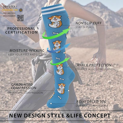 fenglaoda Compression Socks Women Men 6 Pairs, Knee High Best Support Circulation Socks for Running, Travel, Flight, Nurse