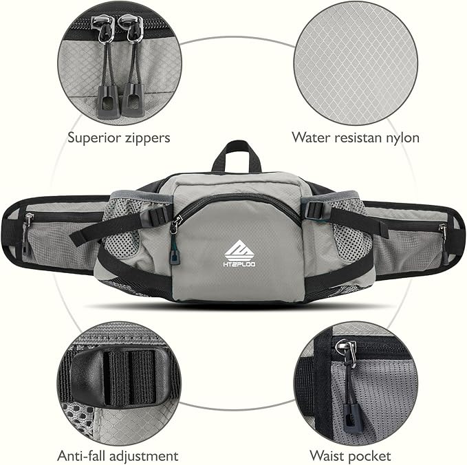 Fanny Pack Waist Bag with Water Bottle Holder for Men Women Running Hiking Travel Dog Walking Workout Cycling Outdoor (Grey)