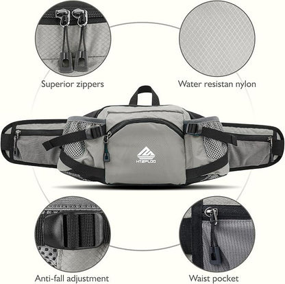 Fanny Pack Waist Bag with Water Bottle Holder for Men Women Running Hiking Travel Dog Walking Workout Cycling Outdoor (Grey)