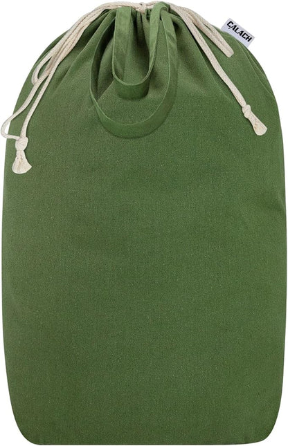 Canvas Laundry Bags with Handles & Square Base13.8"x 13.8", Large Heavy Duty Laundry Basket Hamper Liner, College Dorm Washable Drawstring Cotton Dirty Clothes Bag (Army Green)