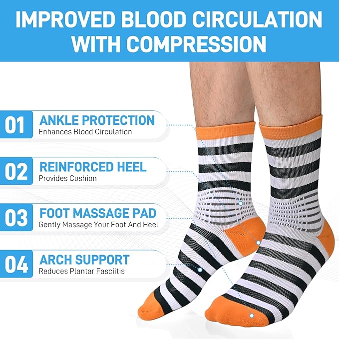 IRAMY Crew Compression Socks Ankle Support Moisture Wicking Plantar Fasciities Pain Relief 3 Packs