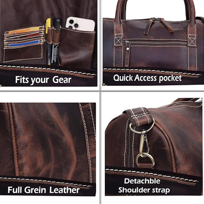 21 Inch Genuine Buffalo Leather Travel Duffle Bag | Overnight Weekend Leather Bag | Sports Gym Duffel for Men| Airplane Under Seat Carry on Bags (brown)