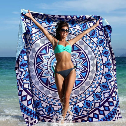Elite Trend Microfiber Beach Towel for Adults with Bag - XXL 72x72 inch Lightweight Sand Free Quick Dry Towel for Travel, Swimming, Yoga, Camping (Blue Beauty)