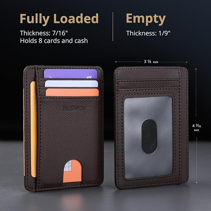Buffway Slim Minimalist Front Pocket RFID Blocking Leather Wallets for Men and Women - Galaxy Coffee