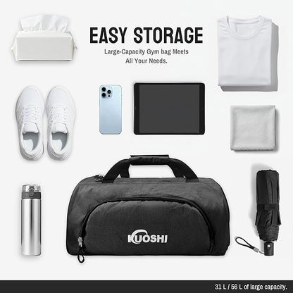 Gym Bag for Men & Women with Shoe Compartment & Wet Pocket, 31L Water Resistant Sports Duffle Bag with Quick-Access Pouch,Multi-Purpose Weekender Overnight Bag