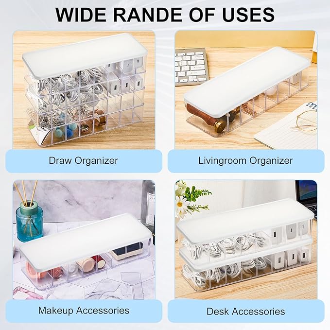 Tatuo 2 Pcs Cable Organizer Box with Wire Ties, Plastic Cord Storage Box with Lid, Electronics Organizer for Home Office Desk Organizers and Accessories (Clear,White)