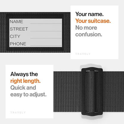 TRAVELY Luggage Straps - Particularly conspicuous & Secure - Incl. 4 Name Tags - Luggage Strap Ideal crosswise - [Set of 4]