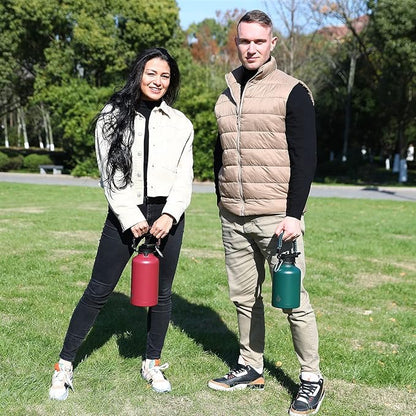 BJPKPK Insulated Water Bottles with Straw Lid, 50oz Large Water Jug, Stainless Steel Vacuum Bottles, Hot & Cold Thermo with 3 Lids and Paracord Handle,Stainless Steel