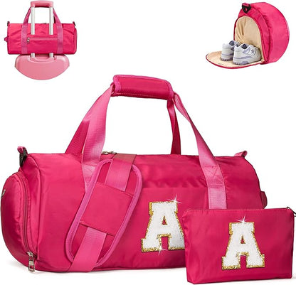 Christmas Stocking-Birthday Gift for 8 Year Old Girl, Girls Travel Duffel Bag, Kids Overnight Bags with Shoe Compartment, Sport Gym Weekender Bag with Makeup Pouch, Trendy Stuff (Letter A)