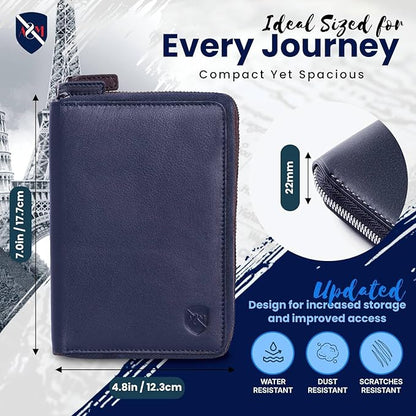 ALLEN & MATE Passport Holder Travel Wallet, 100% Leather RFID Blocking Travel Document Organiser for Men & Women