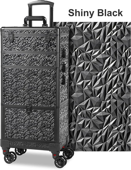 Rolling Makeup Case with Large Drawer, Makeup Train Case with Tray, Cosmetology Case on Wheels, Travel Makeup Case Organizers, Professional for Salon Barber, Nail, Tattoo, Black