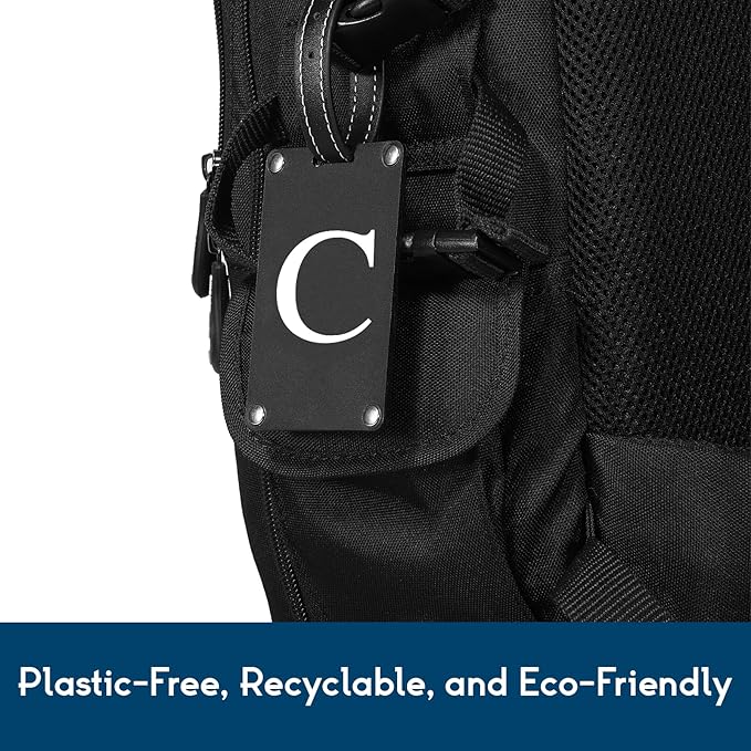Premium 3-Layer Aluminum Luggage Tags by Fortuna - Easy to Claim, Laser-Engraved, Plastic-Free, and Eco-Friendly Luggage Tag Holders, 2-Pack, Black (C)