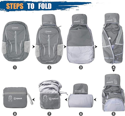 ZOMAKE Ultra Lightweight Packable Backpack 25L, Foldable Hiking Backpacks Water Resistant Small Folding Daypack for Travel(Dimgray NEW)