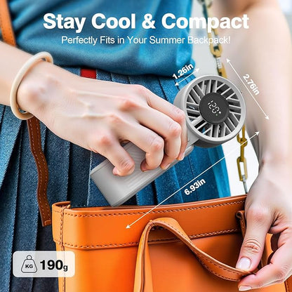 Portable Handheld Fan , 4000mAh Rechargeable Personal mini Fan, 3 IN 1 Foldable Mini Desk Fan with 6 Wind Speed, LCD Digital Display, Lanyard as Neck Fan, Ultra Quiet, Pocket Size for Women(Gray)