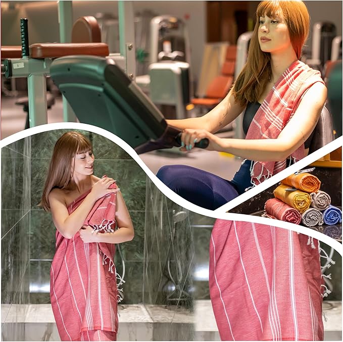 Turkish Beach Towel with Travel Bag 39 x 71 Quick Dry Sand Free Lightweight Large Oversized Beach Towel Turkish Towels Light Beach Towel Travel Towels (Red)