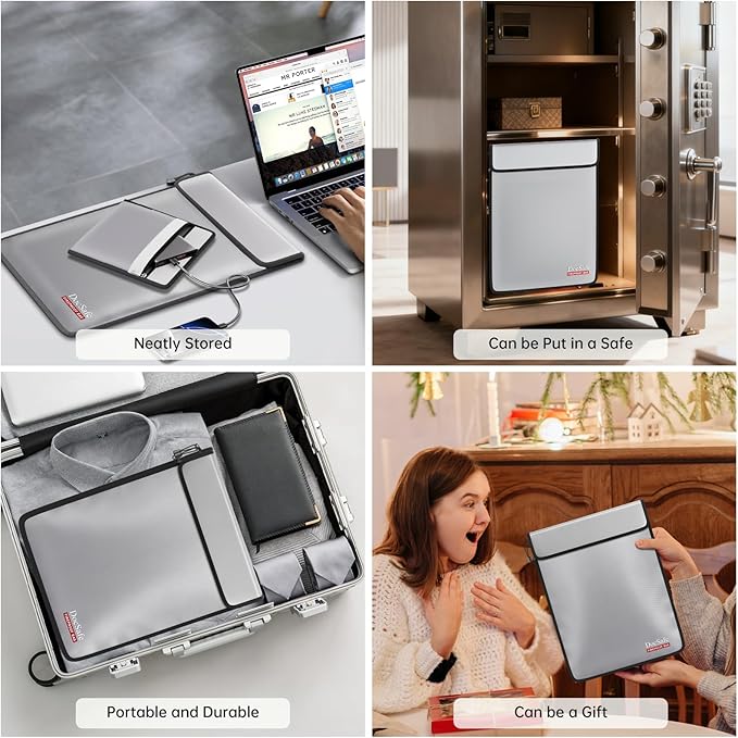 DocSafe Fireproof Document Bag (5200℉) with Fireproof Organizer Travel Case,Heat Insulated Fire＆Water Resistant 8 Layers Safe Money Bag Storage for Important Documents,Cash,Power Bank,Valuables,Gray