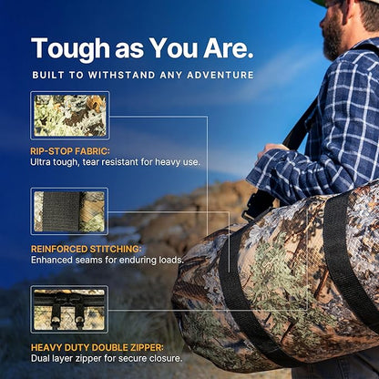 Diamond Ripstop Duffle Bags, Ultra Tough & Tear Resistant, Reinforced Stitching, Weatherproof, Packable Foldable Duffle Bag for Traveling