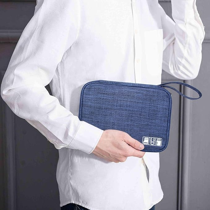 SELLYFELLY Travel Electronics Organizer Portable Cable Organizer Bag for Storage Electronic Accessories Case for Cord,Phone,Charger,Flash Drive (Navy Blue)