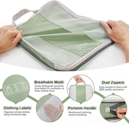10 Set Compression Packing Cubes for Travel Essentials,Compressible Expandable Packing Cubes for Suitcase,OlarHike Luggage Organizer Bags for Travel,Handy Helper for Organizing Clothes(Matcha Green)