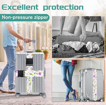 Slohif Luggage Straps for Suitcases Travel Belt Accessories Luggage Connector Identifiers Over Handle with Buckle Unique Nylon Adjustable Strap for Sleeping Bag Car Seat Purple Flower(2 Pack)