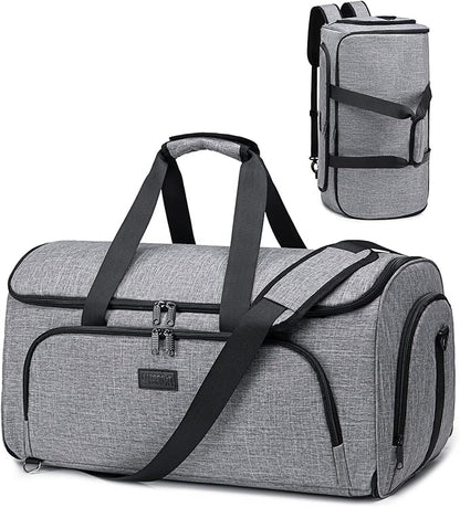 Garment Bags for Travel,Convertible Garment Bag with Shoulder Strap, 4 in 1 Suit Bag Travel with Shoes Foldable 58L Garment Bags for Men Women Garment Duffel Bags for Hanging Clothes,Grey