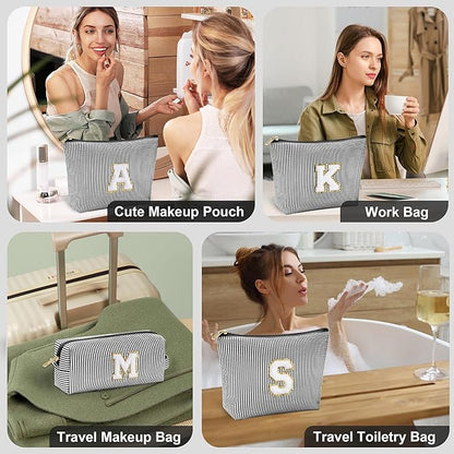 YOOLIFE Christmas Gifts For Teenage Girls Stocking Stuffers For Teen Girls Initial Makeup Bag | Cosmetic Travel Toiletry Bag | 9 10 11 12 13 14 15 Years Old | Teen Girl Gifts Trendy Stuff Black A