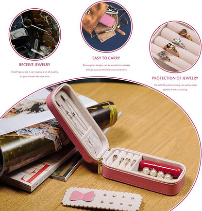 BONNY DODO Small Travel Jewelry Organizers Box for women with PU Leather Portable Mini Jewelry Case with compartments for Necklace Rings Earrings,Luxury Giftable boxes. (Pink, S)