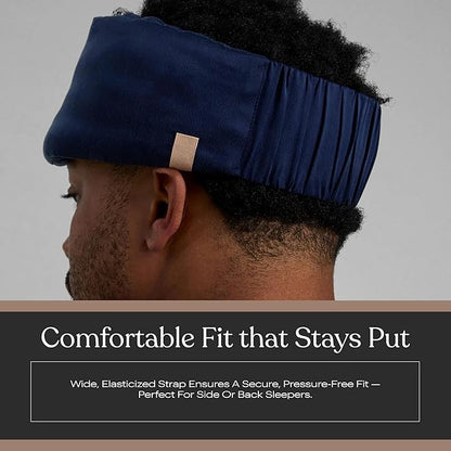 Lunya Sleep Mask with Box - Washable Silk Sleeping Mask and Headband for Beauty Routines - Thermoregulating Comfort for Restful Nights - Silk Eye Mask for Women - Large - Deep Blue