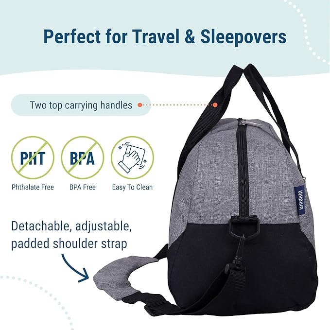 Wildkin Kids Overnighter Duffel Bag – Carry-On Size, Ideal for School & Sleepovers – Grey Tweed