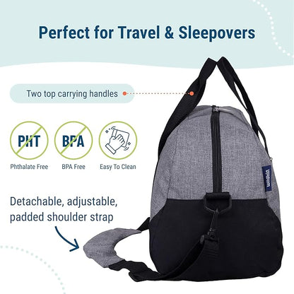 Wildkin Kids Overnighter Duffel Bag – Carry-On Size, Ideal for School & Sleepovers – Grey Tweed