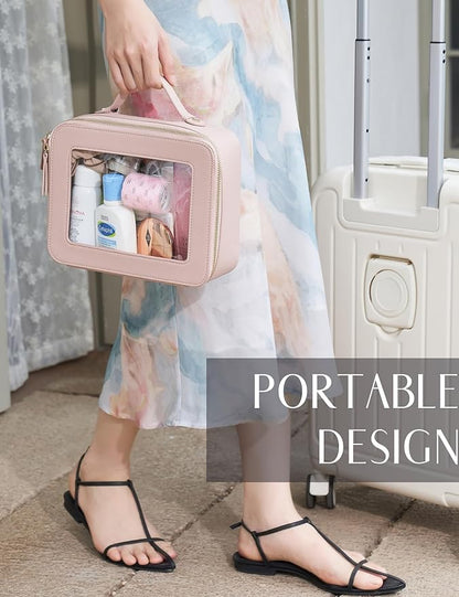 Popvibe Clear Makeup Bag Travel Cosmetic Case Transparent Toiletry Bag with Zipper, Portable Make Up Organizer Traveling Compact Car Bag for Essentials